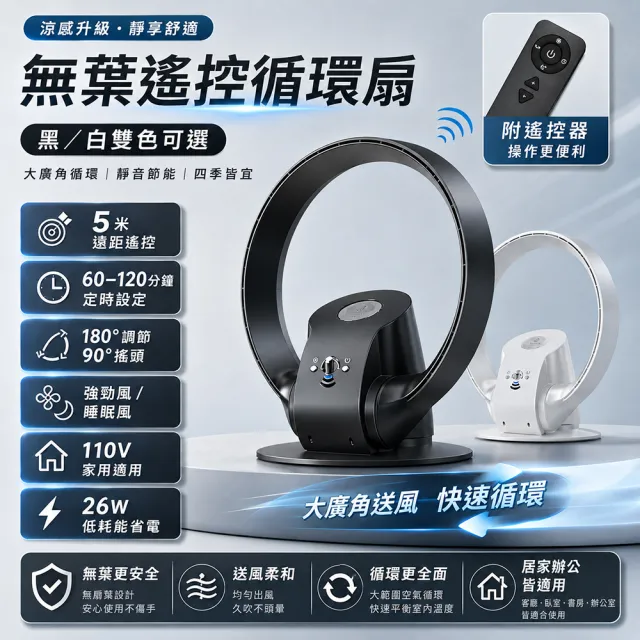 SongSH 無葉風扇 110V 家用電風扇 循環扇 掛壁風扇 遙控定時 強勁睡眠風 180度調節90度擺頭