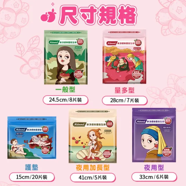 【Mdmmd 明洞國際】新涼感抑菌衛生棉-超涼感蔓越莓12入組(一般型/ 量多型/夜用型/夜用加長型/護墊)