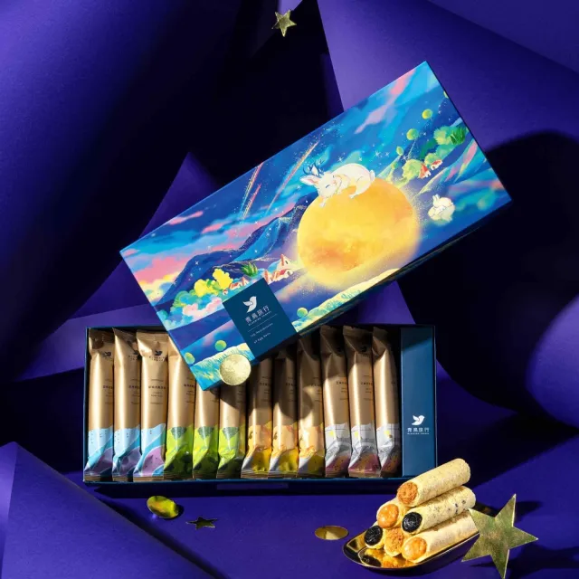 【青鳥旅行】織星守月-12入經典蛋捲禮盒(原味肉鬆/海苔肉鬆/芝麻/花生)中秋送禮/餅乾/零食