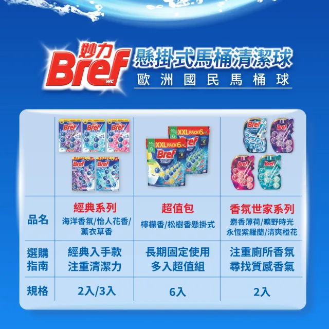 【Bref 妙力】懸掛式浴廁馬桶清潔球50g*3x3組(NEW百香/草木氣息/海洋/薰衣草)