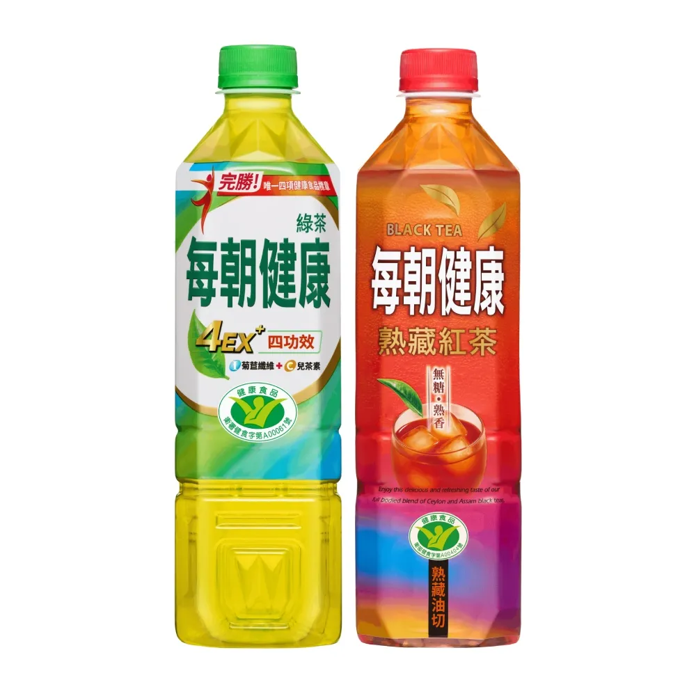 【每朝健康】綠茶/熟藏紅茶-無糖650mlX2箱(共48入)