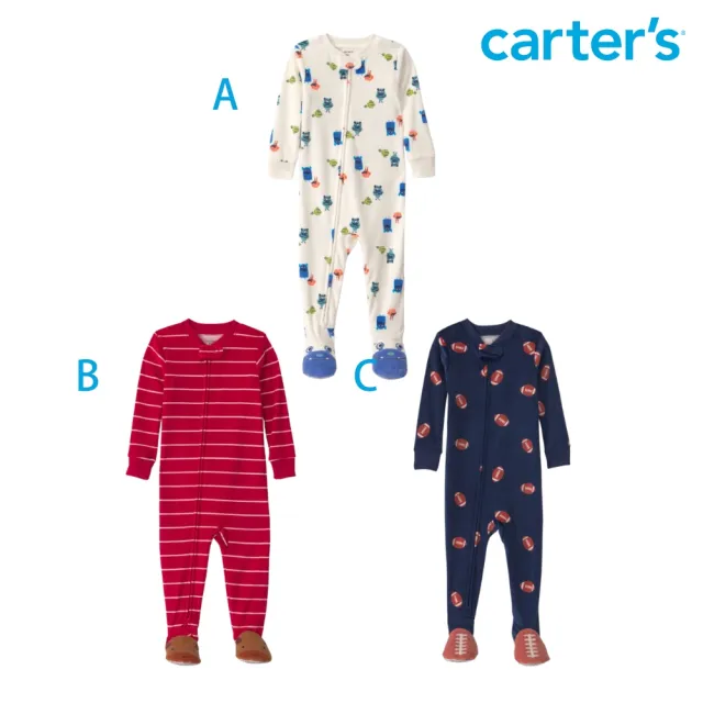 【Carter’s】嬰幼童裝 包腳連身裝-3款任選(原廠公司貨 童裝 包腳連身裝 舒適剪裁 雙向拉鍊 方便穿脫)