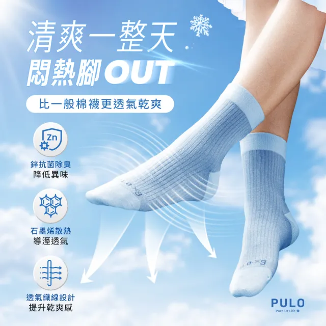 【PULO】12雙組鋅+石墨烯無痕抗菌除臭短/中筒襪(一般厚度/除臭襪/大童襪/涼感透氣/束口無痕襪/男女襪/短襪)