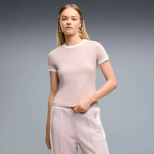 【PUMA】短袖上衣 女 歐規 短版 T7 粉 63212949