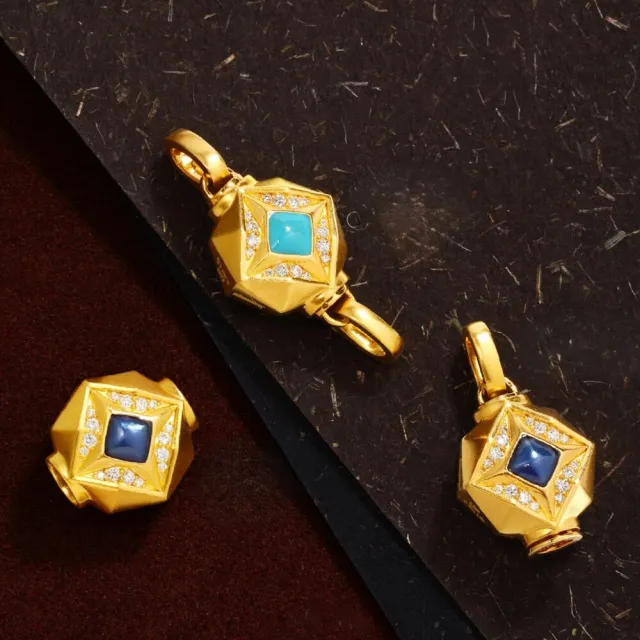 月輝珠寶 18K黃金項鍊 路路通款 頂級天然鑽石(F/VVS) 琺瑯工藝 雙面設計 星芒雙辰系列 奢華大氣