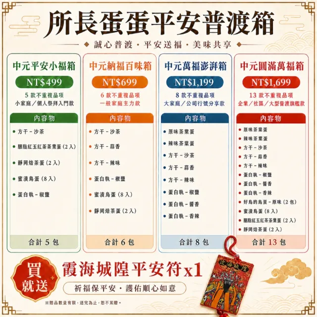 【所長茶葉蛋】中元平安小福箱｜個人祭拜款｜綜合5包 ( 健身 高蛋白 中元普渡拜拜 團購 伴手禮 點心)