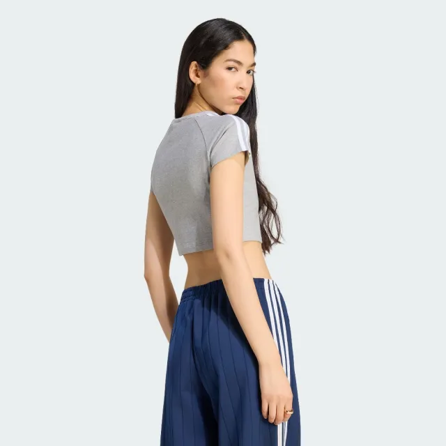 【adidas 愛迪達】短版短袖上衣 KS4705 女款ORIGINALS緊身U領短版T恤 灰色