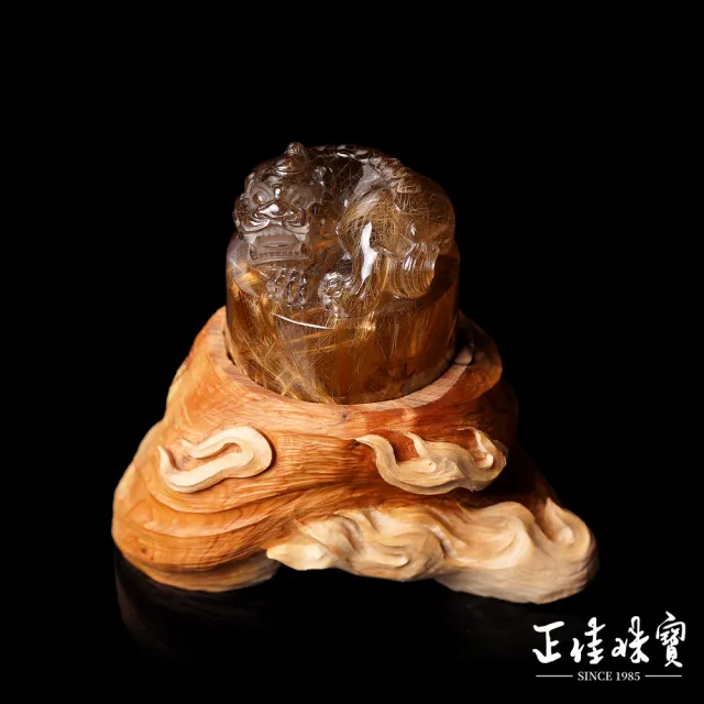 【正佳珠寶】金鈦晶 蒐藏級 老礦厚板鈦 招財貔貅 207g 金鈦晶擺件|特製木座