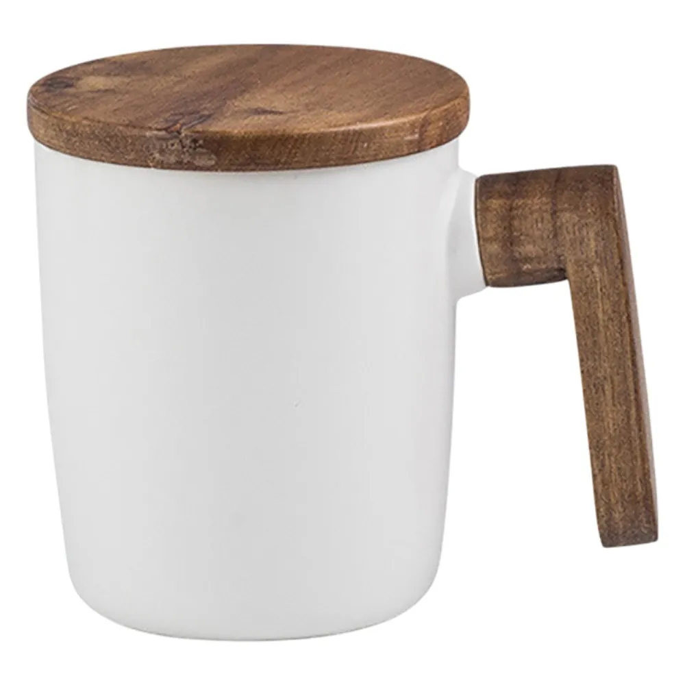 【LIFE SHOP】北歐風原木杯蓋陶瓷馬克杯 咖啡杯 紅茶杯 泡茶杯 馬克杯 交換禮物