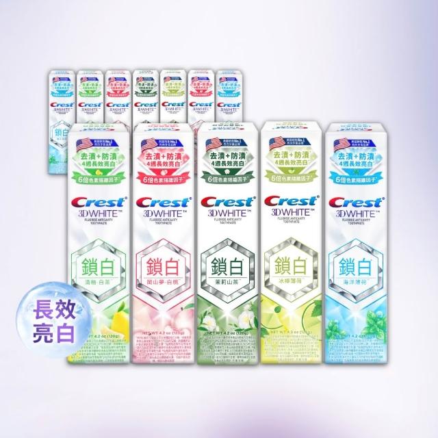 【Crest】好評囤貨組-香氛鎖白 美白牙膏120g 12入．牙齒美白(岡山夢白桃/清柚•白茶/海洋薄荷/清新雪櫻)