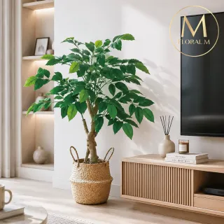 【Floral M】居家入門款幸福樹100cm仿真植栽(贈編織籃)(人造植栽/仿真樹/室內佈置/居家裝飾)