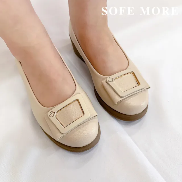 【SOFE MORE】霧面皮革方扣坡跟包鞋 氣質娃娃鞋 上班族舒適鞋 女生厚底包鞋 百搭坡跟鞋(厚底包鞋)