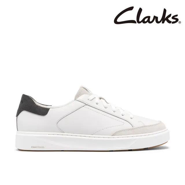 【Clarks】男鞋 Code C Tie真皮輕量異材質拼接板鞋 休閒鞋 小白鞋(白色)(CLM28043C)