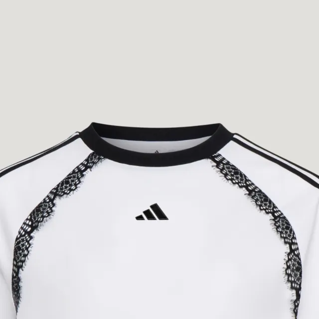 【adidas 愛迪達】Dce Bf Ss Tee 女 T恤 運動上衣 休閒短袖 純棉 蕾絲 白(LD8217)
