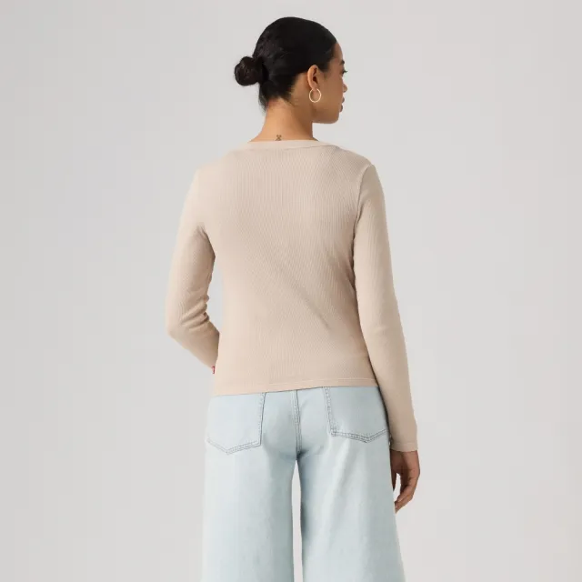 【LEVIS】基本款長袖亨利領上衣 / 微彈性 女生上衣 人氣新品 0086R-0008