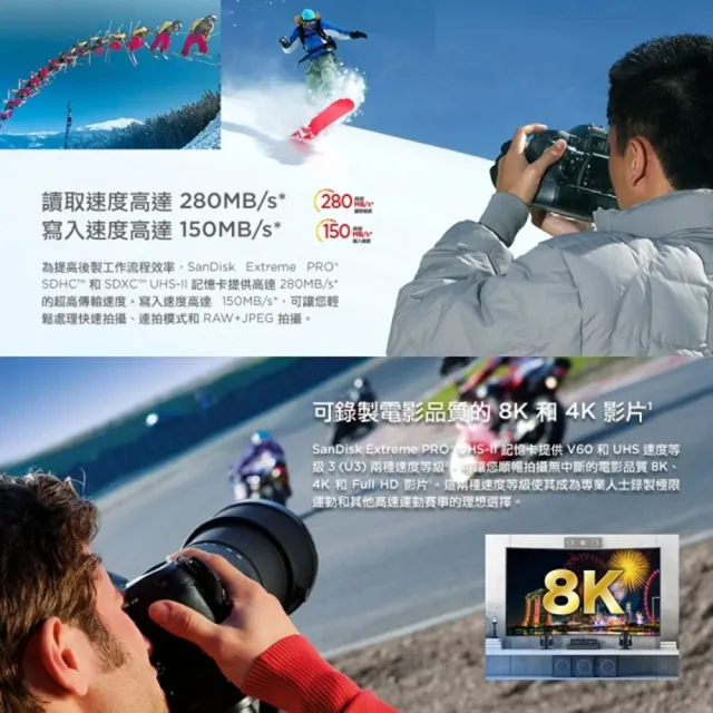 【SanDisk 晟碟】[全新版 再升級] 128GB Extreme PRO SDXC UHS II 記憶卡 280MB/s(專業攝影 原廠永久保固)