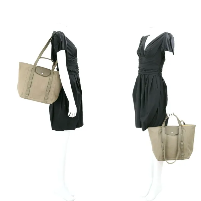 【LONGCHAMP】Le Pliage Collection 縫線織帶 帆布手提 肩背托特包(地衣綠 兩用包 通勤包)