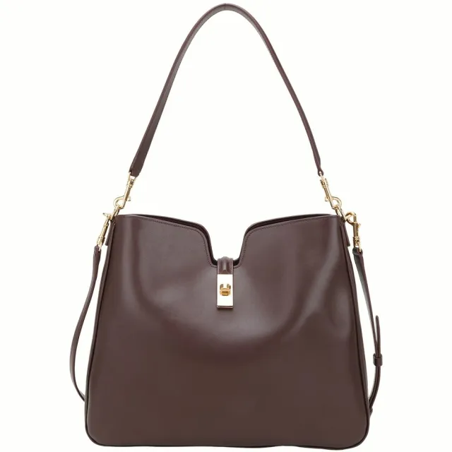 【CELINE】賽琳 Camille 16 Soft 中型 旋扣柔軟小牛皮肩背流浪包(酒紅 hobo 手提 大容量包)