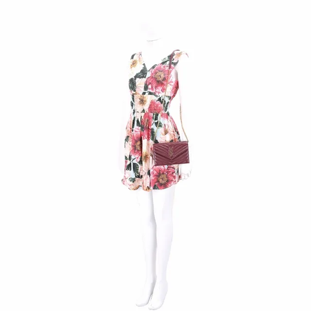 【YSL】Saint Laurent CASSANDRE 金字絎縫羊皮鍊帶斜背包(深紅 手拿包 信封包)