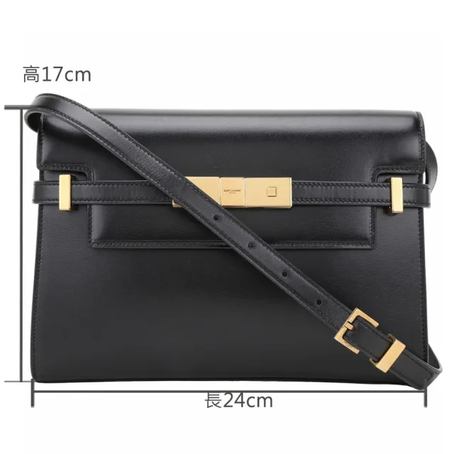 【YSL】Saint Laurent Manhattan 小款 光滑小牛皮肩背曼哈頓包(黑色 側肩包 翻蓋)