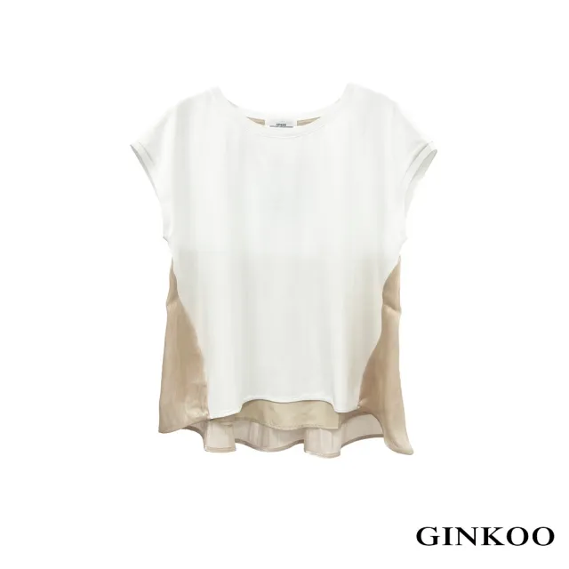 【GINKOO 俊克】後剪接珠光面落肩上衣