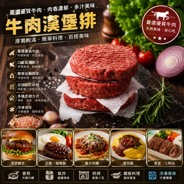 【約克街肉舖】豪鮮_美式厚片牛肉漢堡排20片(200g±10%/片)