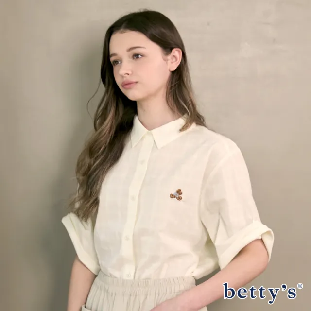 【betty’s 貝蒂思】可愛熊素面排釦五分袖襯衫(共二色)