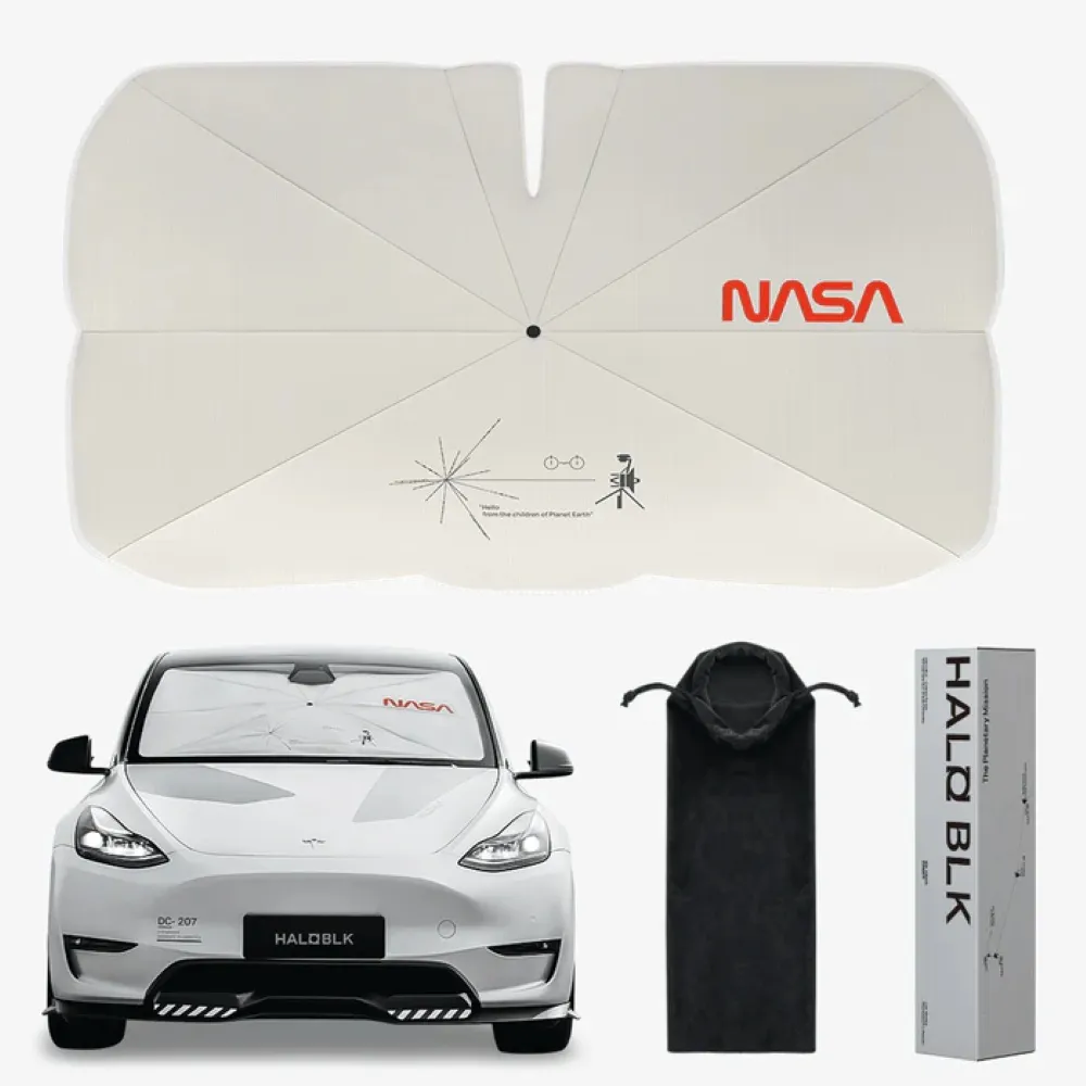 【HALO BLK】黑洛xNASA聯名款 特斯拉 Model 3/Y/S/X 各大品牌車款 前擋遮陽傘 隔熱防曬配件(車用遮陽傘)