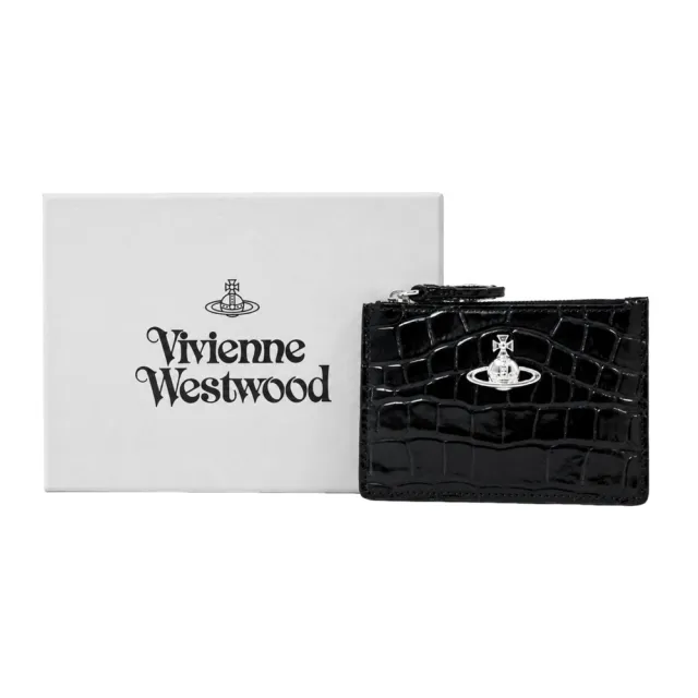 【Vivienne Westwood】Slim鱷魚紋卡片零錢夾-黑