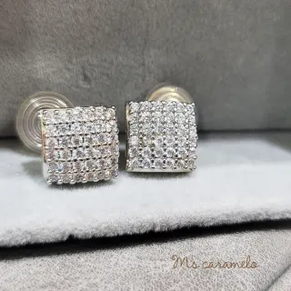 【Ms caramelo 焦糖小姐】夾式耳環 方形耳環(鋯石耳環)