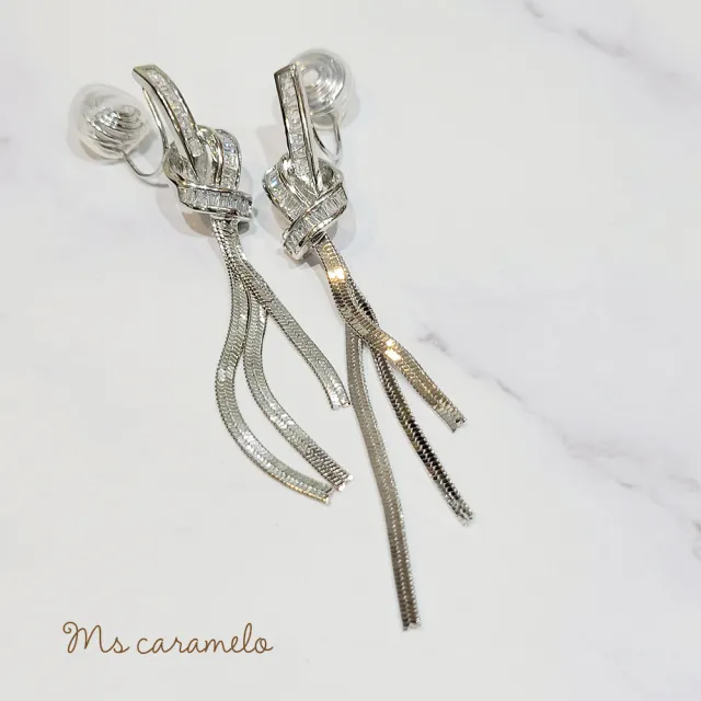 【Ms caramelo 焦糖小姐】夾式耳環 扭結流蘇耳環(鋯石耳環)
