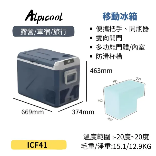 【Alpicool】冰虎 41公升 單槽行動冰箱 車用移動冰箱 露營 壓縮機 冷藏冷凍 保冰加強款 ICF41 總代理公司貨