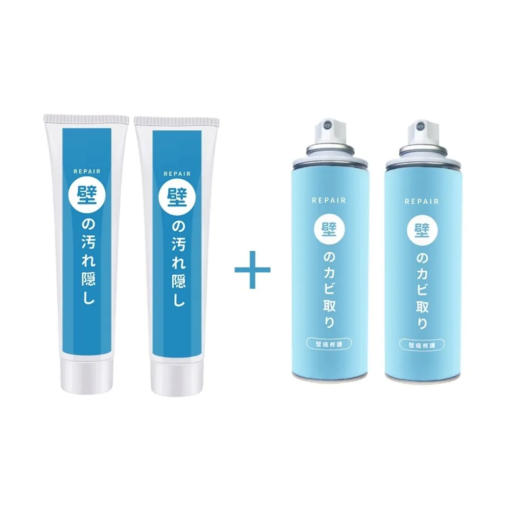 【寶媽咪】壁癌專家防水補牆膏2+2壁癌噴霧(不泛黃/牆面修補膏/補土膏/裂縫/牆壁補牆膏)