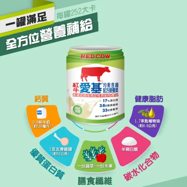 【RED COW 紅牛】愛基均衡配方營養素 原味含纖(237ml X24罐)