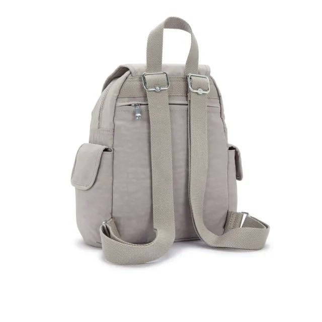 【KIPLING】『猴子包』溫柔沉穩灰拉鍊掀蓋後背包-CITY PACK MINI 女包