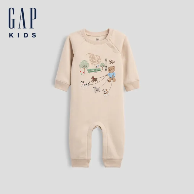 【GAP】嬰兒VintageSoft布萊納小熊刺繡連身衣-杏色(913693)