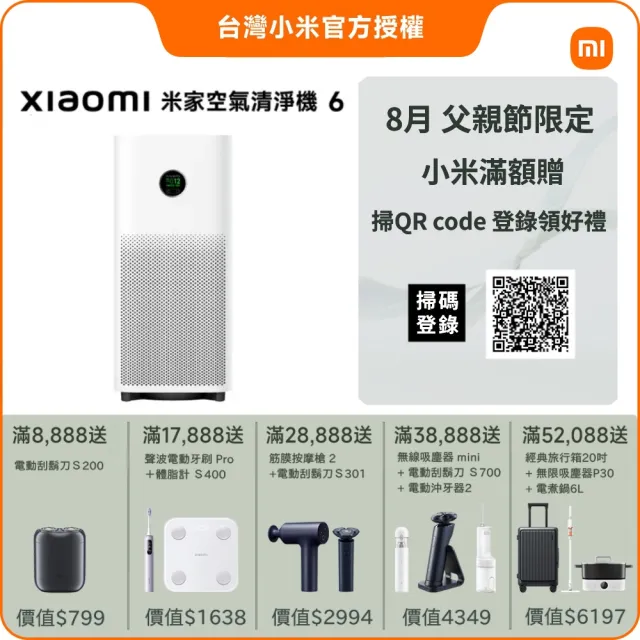 【小米】Xiaomi米家空氣清淨機 6 (小米官方授權代理/10-15坪適用/一年保固/米家APP/ AC-M25-SC)