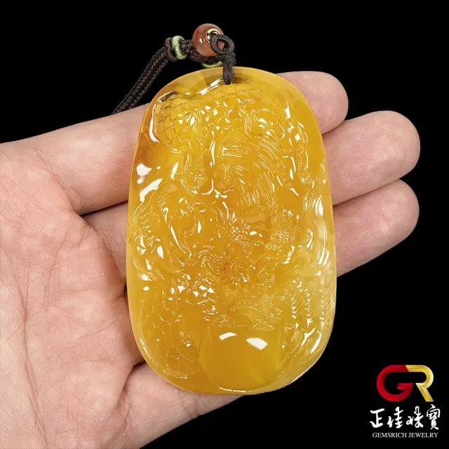 【正佳珠寶】蜜蠟琥珀 頂級金絞蜜 43.9g 單龍戲珠 蜜蠟琥珀吊墜｜可調式棉繩
