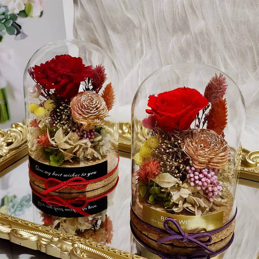 【OSTARA FLORIST 奧斯塔拉花藝】庭園風格永生康乃馨、玫瑰罩鐘(康乃馨、母親節、情人節、紀念日、生日)