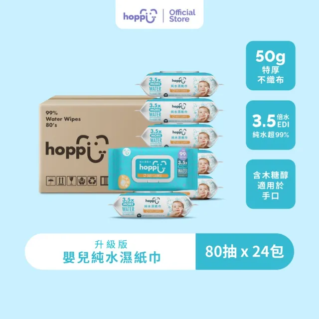 【Hoppi】嬰兒純水加蓋濕紙巾升級版80抽(24包箱購)