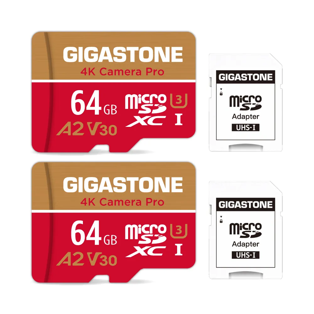 【GIGASTONE 立達】4K Camera Pro microSDXC UHS-Ⅰ U3 A2V30 64GB攝影高速記憶卡-2入組(支援GoPro)