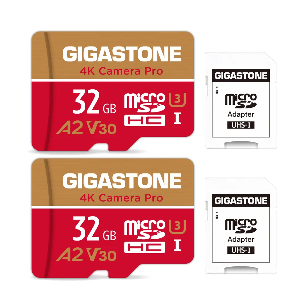 【GIGASTONE 立達】4K Camera Pro microSDHC UHS-Ⅰ U3 A2V30 32GB攝影高速記憶卡-2入組(支援GoPro)