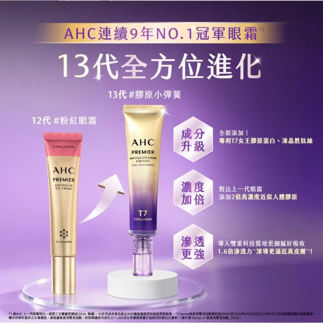 【AHC】T7女王膠原彈嫩撫紋全臉眼霜40ml_3入組(冠軍眼霜/膠原小彈簧/抗老/緊緻撫紋)