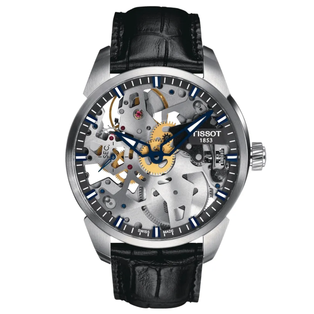 【TISSOT 天梭】鏤空手動上鍊 機械腕錶 父親節 禮物 推薦 (T0704051641100)