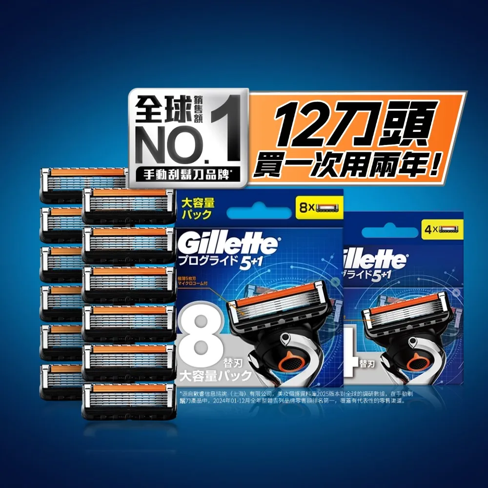 【Gillette 吉列】Proglide 無感系列5+1 刮鬍刀頭 – 超值優惠組12刀頭