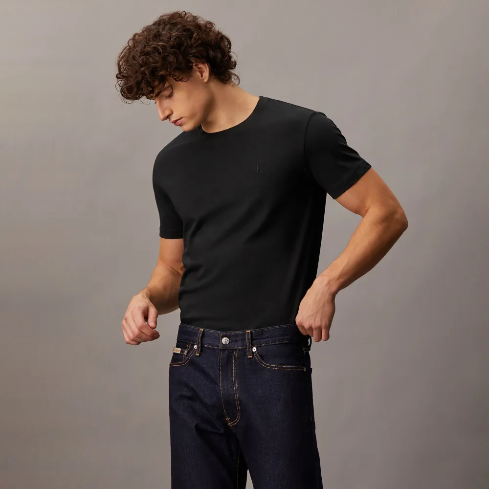 【CALVIN KLEIN】官方旗艦館 CK 平滑棉質字母T恤_黑色