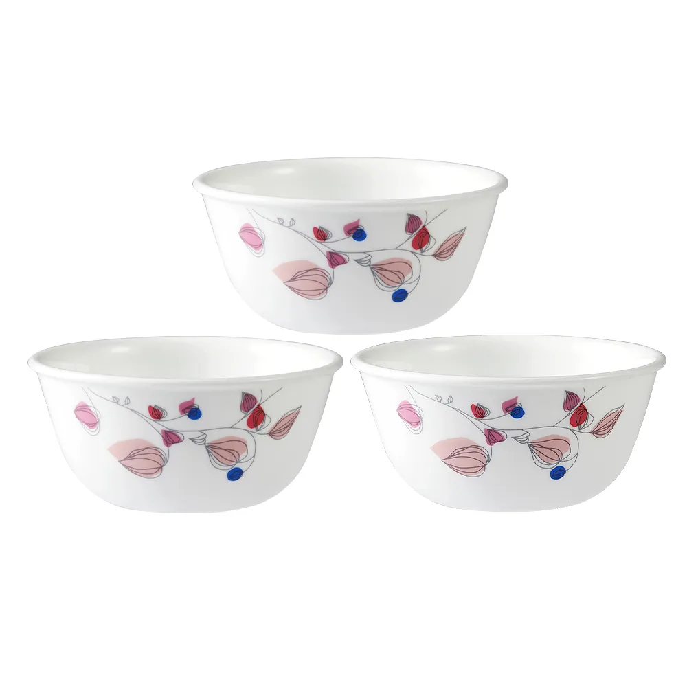 【CorelleBrands 康寧餐具】嫣紅微風3件式中式碗組