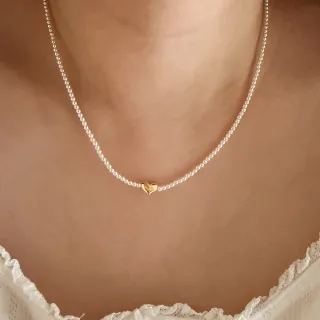 【CReAM】Alexa 法式優雅迷你珍珠 仿真珍珠愛心金色珍珠女項鍊項鏈(送禮 禮盒 生日)