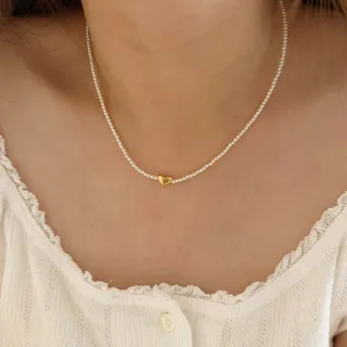 【CReAM】Alexa 法式優雅迷你珍珠 仿真珍珠愛心金色珍珠女項鍊項鏈(送禮 禮盒 生日)