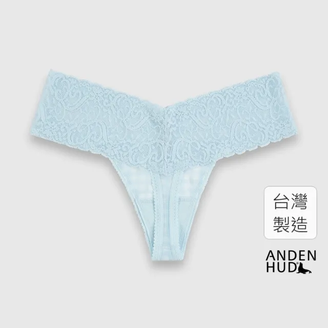 【Anden Hud】Lazy Morning．V蕾絲全網紗丁字褲(夢幻藍-斜格紋)